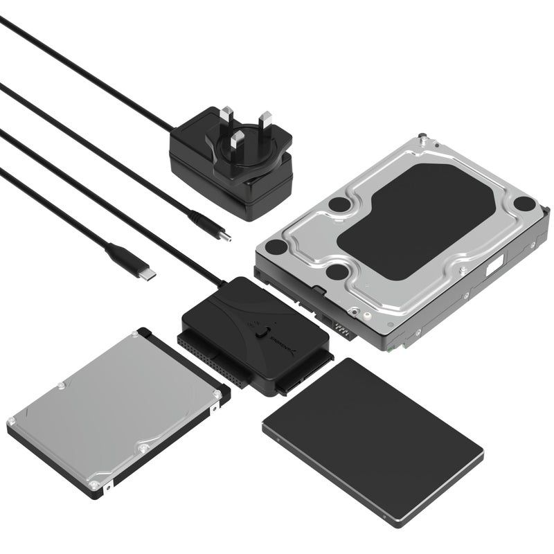 SABRENT USB Type-C to SSD/SATA/IDE 2.5/3.5/5.25-INCH Hard Drive Converter with UL Power Supply & LED Activity Lights [10TB Support] (USB-DS12) - Image 1