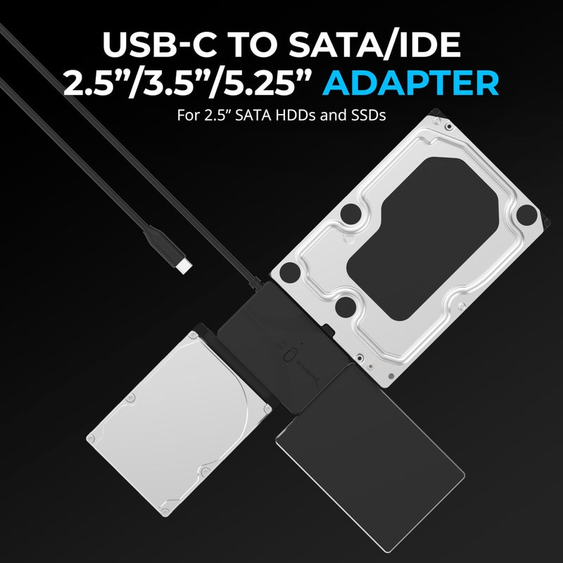 SABRENT USB Type-C to SSD/SATA/IDE 2.5/3.5/5.25-INCH Hard Drive Converter with UL Power Supply & LED Activity Lights [10TB Support] (USB-DS12) - Image 2
