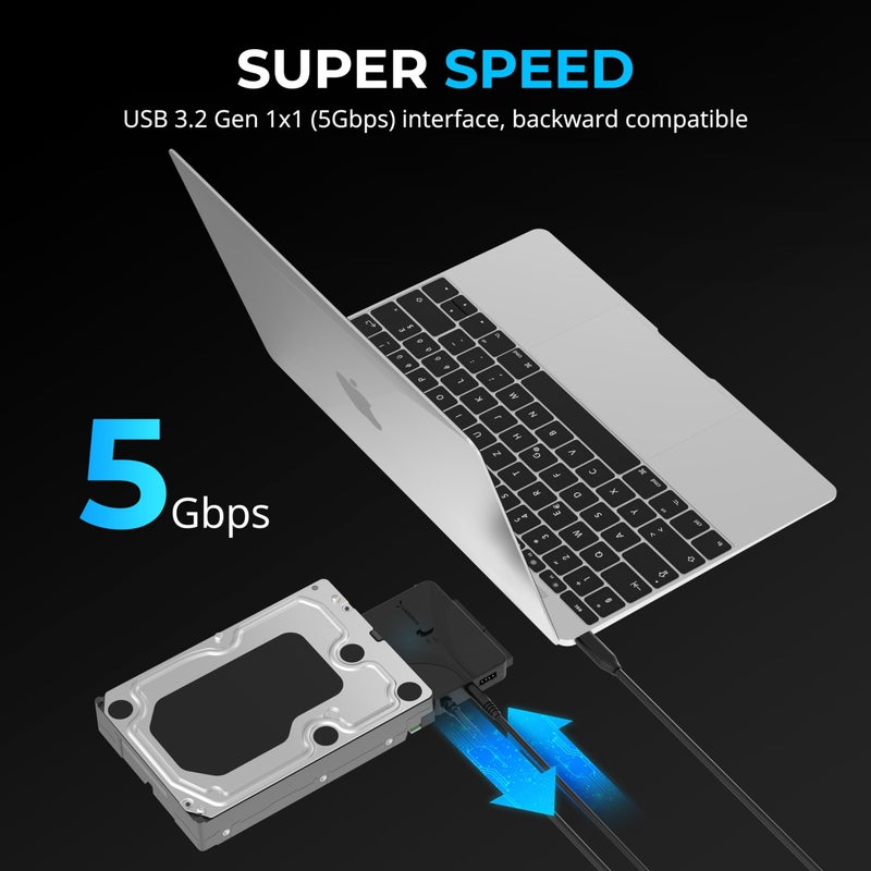 SABRENT USB Type-C to SSD/SATA/IDE 2.5/3.5/5.25-INCH Hard Drive Converter with UL Power Supply & LED Activity Lights [10TB Support] (USB-DS12) - Image 4