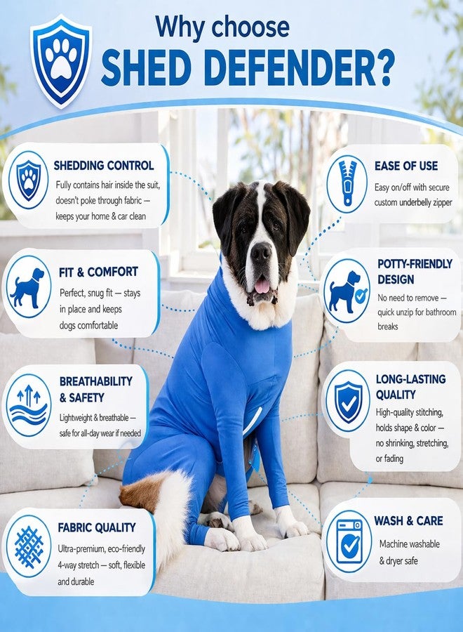 Shed Defender بدلة Shed Defender الأصلية للكلاب للتحكم في تساقط الشعر - ظهرت في برنامج Shark Tank، بدلة خفيفة الوزن وجيدة التهوية، بدلة كاملة للكلاب، بدلة للتعافي، تخفيف القلق، تغطية كاملة، سهلة الارتداء والخلع، بدلة كاملة للكلاب - Image 2
