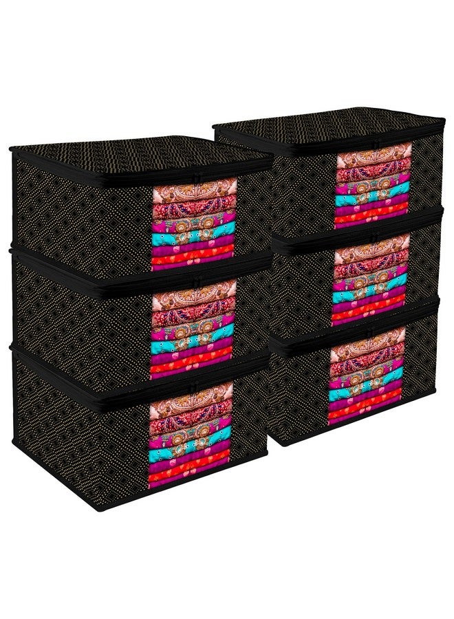 Kuber Industries Saree Storage Bag | Clothes Storage Bag | Wardrobe Storage Bag | Cloth Storage Organizer | Visible Window Saree Bag | Golden Dot | 9 Inch | Pack of 6 | Black - Image 1
