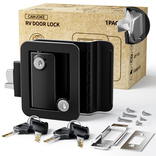 CAMJOKE Upgraded RV Door Lock Replacement with Paddle Deadbolt100 Zinc AlloyCamper Door Handle LatchRV Enclosed Travel Trailer Entry Door Lock with Keys for Camper 4 Alike Keys 1 Upgraded Lock - Image 1