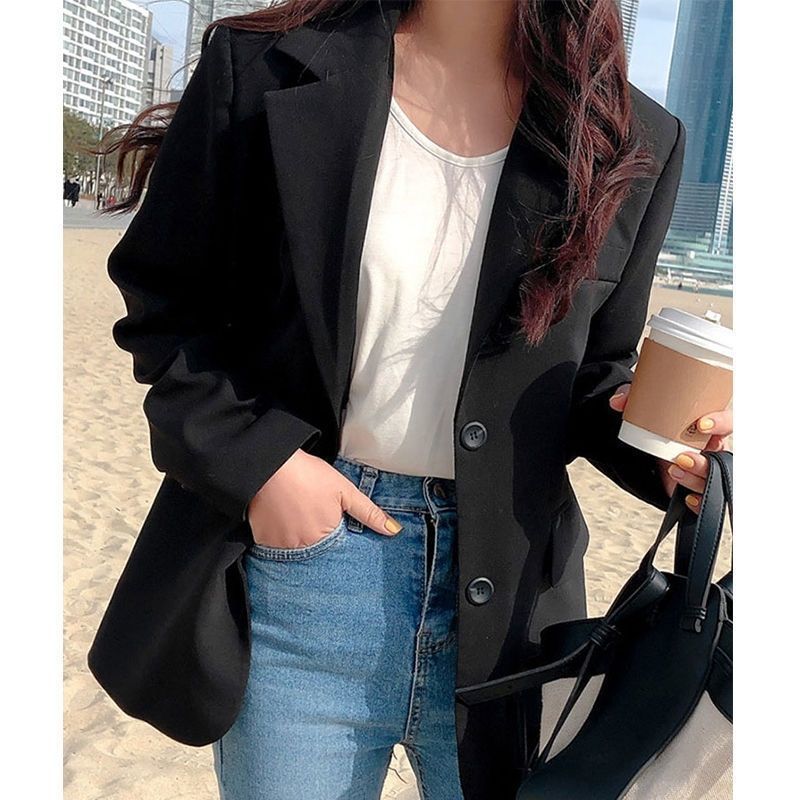 2023 Spring Autumn Womens Blazer Korean Loose Slim Fit Casual Mid-Length Jacket Brown - Image 4