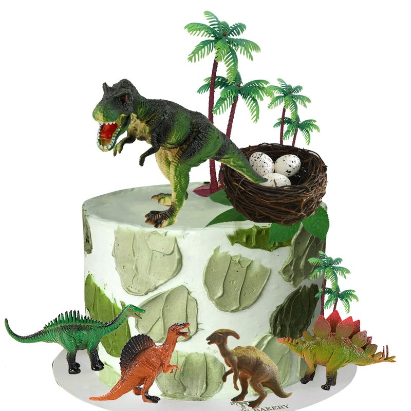 LEFUBABY Dinosaur Cake Toppers with Dinosaur Eggs Leaves Trees Cake Decorations for Birthday Party Dinosaur Theme Party - Image 1