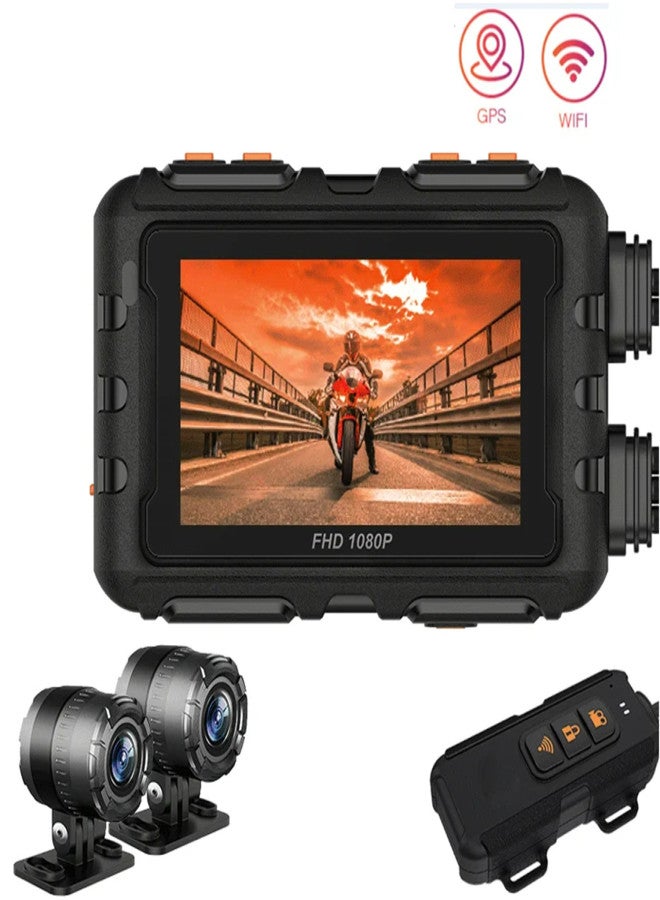 MT28 motorcycle driving recorder, 1080p dual lens wide-angle 140 ° lens, 3-inch touch screen, with quick remote control, IP65 waterproof GPS trajectory recording, WIFI connection, collision G sensor - Image 1