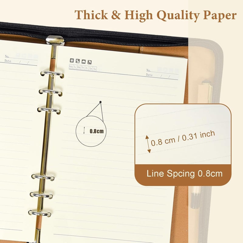 SAYEEC A5 Multifunctional Zippered Notebook Travel Notebook Business 6Ring Binder Meeting Folder Loose leaf Notepad with Calculator Pen Holder for Men Women - Image 4