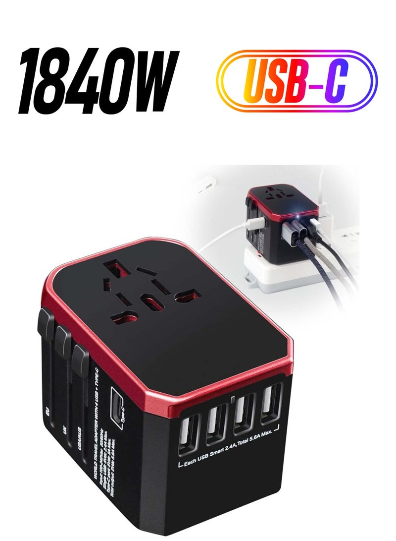 Zikra Universal Travel Adapter, 4 USB Ports with 5.6A High Speed Charger and 1 3.0A Type C International Wall All in One Adaptor for Mobile Phones Tablets Worldwide - Image 1