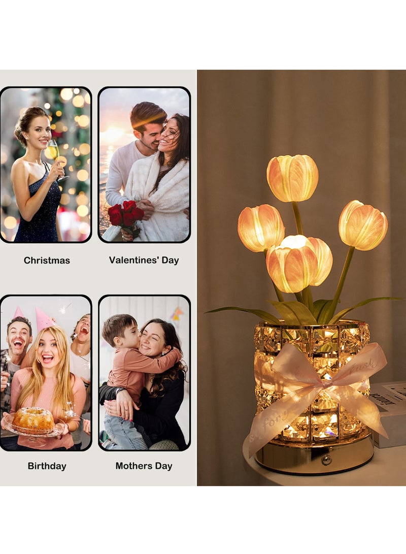 Tulip Crystal Flower Lamps, USB Rechargeable Cordless Lamps, 3 Colors Dimmable Artificial Flowers Light, for Home Date Party Decoration - Image 4