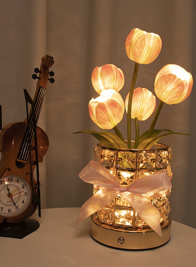 Tulip Crystal Flower Lamps, USB Rechargeable Cordless Lamps, 3 Colors Dimmable Artificial Flowers Light, for Home Date Party Decoration - Image 5