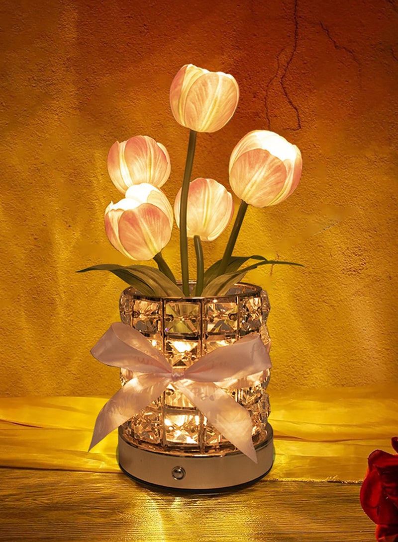 Tulip Crystal Flower Lamps, USB Rechargeable Cordless Lamps, 3 Colors Dimmable Artificial Flowers Light, for Home Date Party Decoration - Image 1