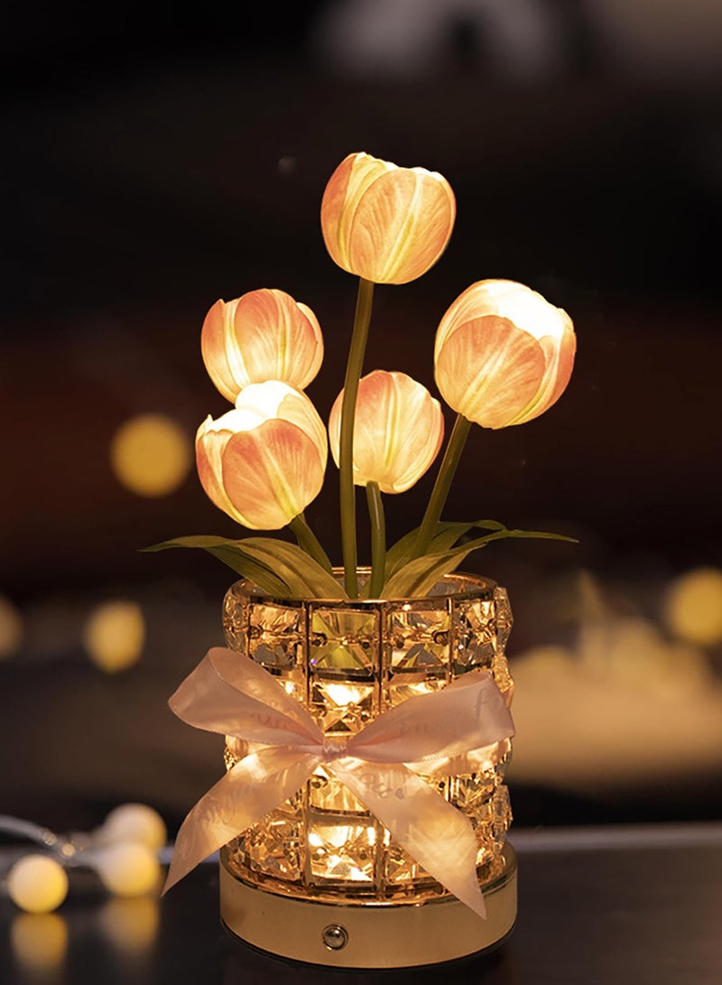 Tulip Crystal Flower Lamps, USB Rechargeable Cordless Lamps, 3 Colors Dimmable Artificial Flowers Light, for Home Date Party Decoration - Image 3