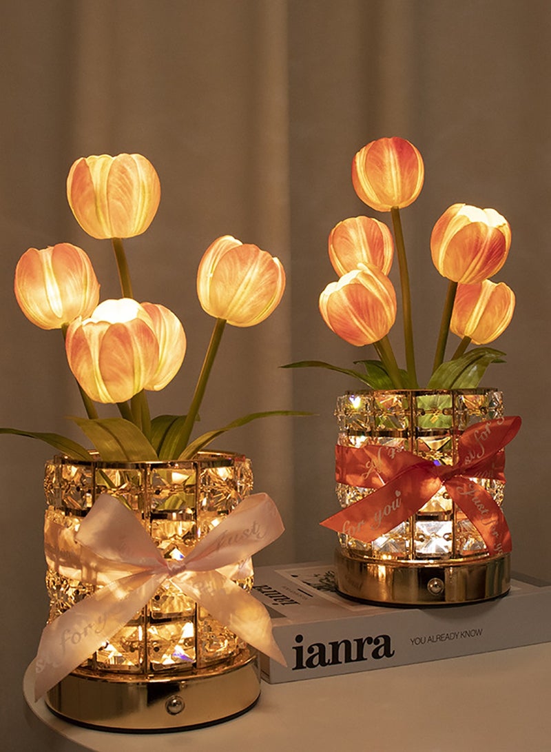Tulip Crystal Flower Lamps, USB Rechargeable Cordless Lamps, 3 Colors Dimmable Artificial Flowers Light, for Home Date Party Decoration - Image 2