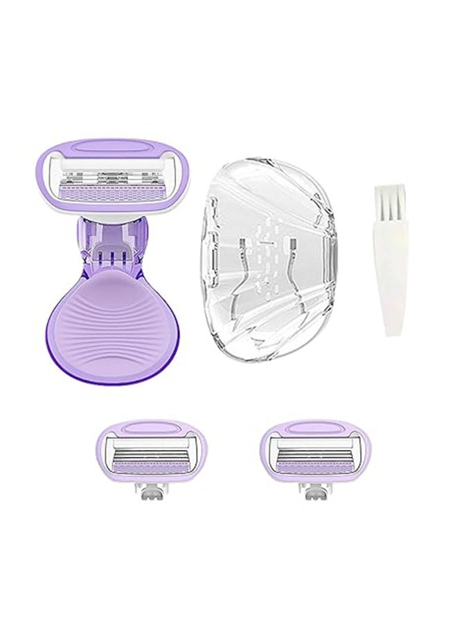 أولو شفرات حلاقة للسفر للنساء، 1 قطعة، ماكينة حلاقة للبشرة الحساسة، 2 عبوات حلاقة صغيرة، أساسيات عطلات الشاطئ (أرجواني) - Image 1