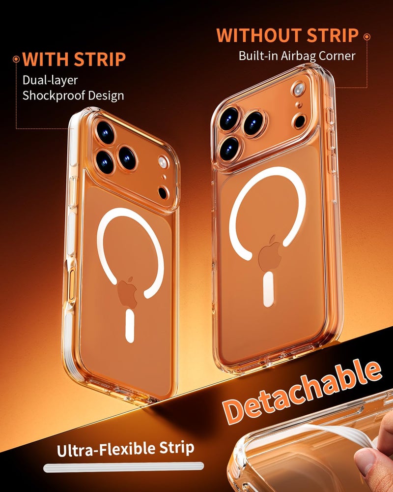 COOLQO for iPhone 17 Pro Max Case: Clear Magnetic Phone Cases with Detachable DIY Soft Strip and Camera Cover Compatible with MagSafe Slim Anti Yellowing Shockproof Protective Phone Bumper, White - Image 3