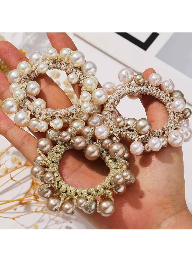 Goolsky Pearl Hair Scrunchies Beaded Hair Ties Elastic Hair Bands Ponytail Holder Hair Accessories for Women and Girls（Pack of 3） - Image 2