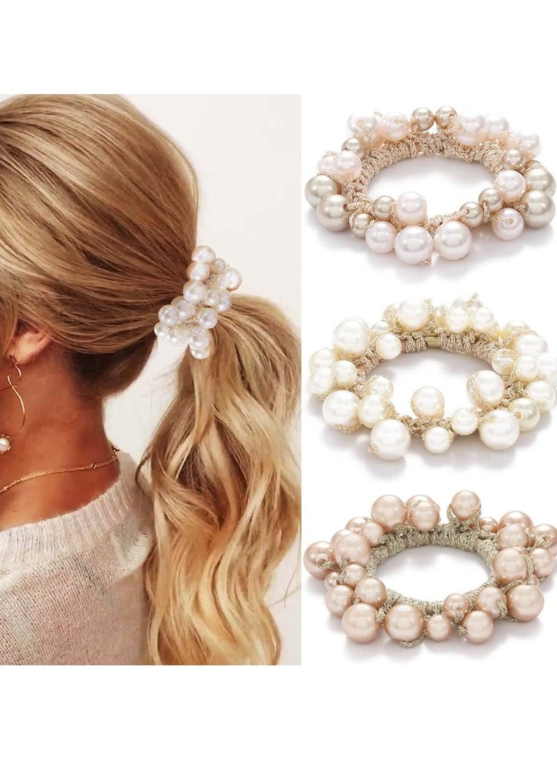 Goolsky Pearl Hair Scrunchies Beaded Hair Ties Elastic Hair Bands Ponytail Holder Hair Accessories for Women and Girls（Pack of 3） - Image 1