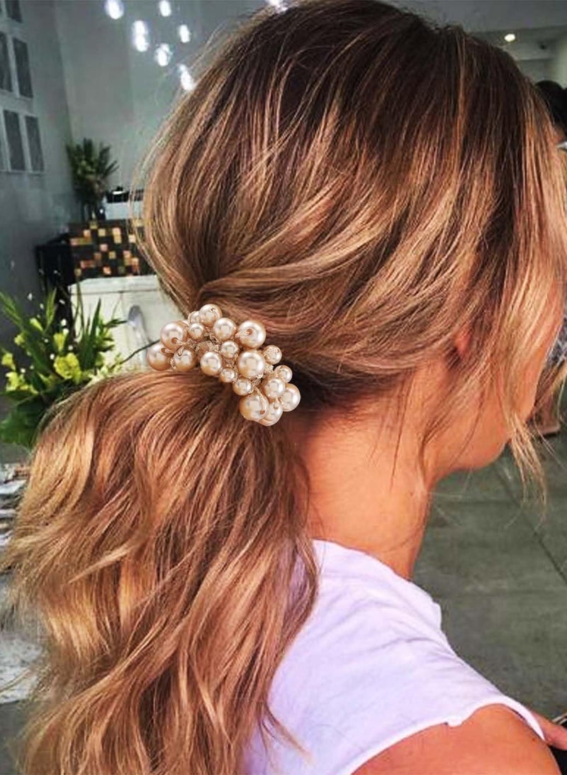 Goolsky Pearl Hair Scrunchies Beaded Hair Ties Elastic Hair Bands Ponytail Holder Hair Accessories for Women and Girls（Pack of 3） - Image 5