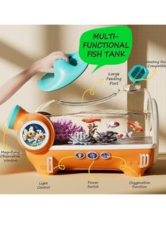 M MIAOYAN Small fish tank, portable fish tank beta for children with LED light, air compressor, small aquarium kit, perfect for home decoration and pet care, science observation dream aquarium with light educational toy  - Image 1