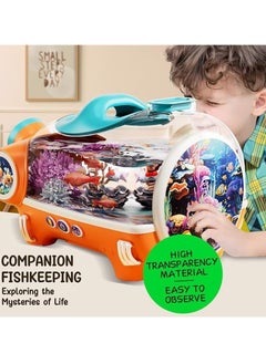 M MIAOYAN Small fish tank, portable fish tank beta for children with LED light, air compressor, small aquarium kit, perfect for home decoration and pet care, science observation dream aquarium with light educational toy  - Image 5
