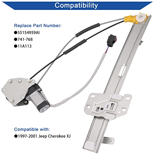 Obaee 741-768 Front Driver Side Power Window Lift Regulator with Motor Compatible with Jeep Cherokee XJ 1997-2001 Replacement OEM 55154959AI - Image 2