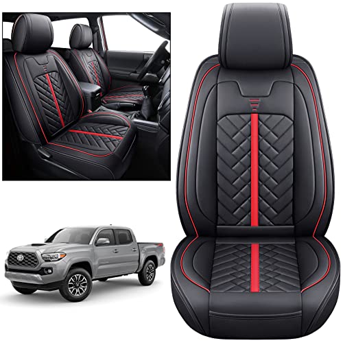 Tomatoman Toyota Tacoma Seat Covers Custom Fit 2005-2022 2023 2024 2025 Access Crew Double Cab Truck TRD Pro Trail Edition Limited SR5 Offroad Car Cushions (2 PCS Front/Black-Red) - Image 1