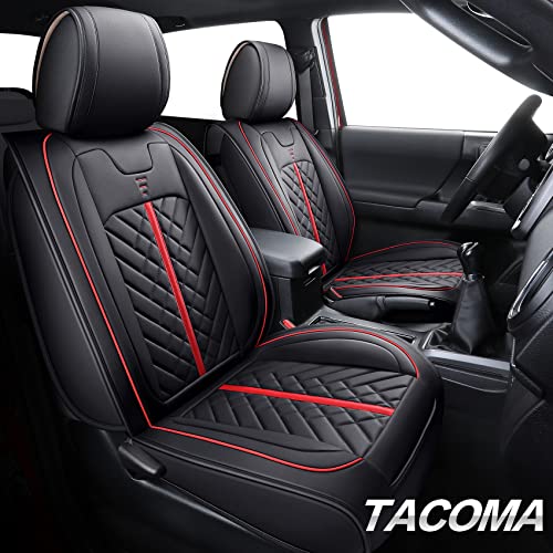 Tomatoman Toyota Tacoma Seat Covers Custom Fit 2005-2022 2023 2024 2025 Access Crew Double Cab Truck TRD Pro Trail Edition Limited SR5 Offroad Car Cushions (2 PCS Front/Black-Red) - Image 2