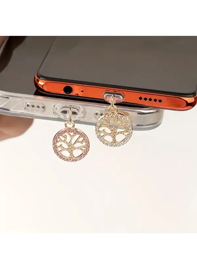 3Pcs Rhinestone Round Tree Phone Dust Plugs Type C For iPhone Android - Image 4