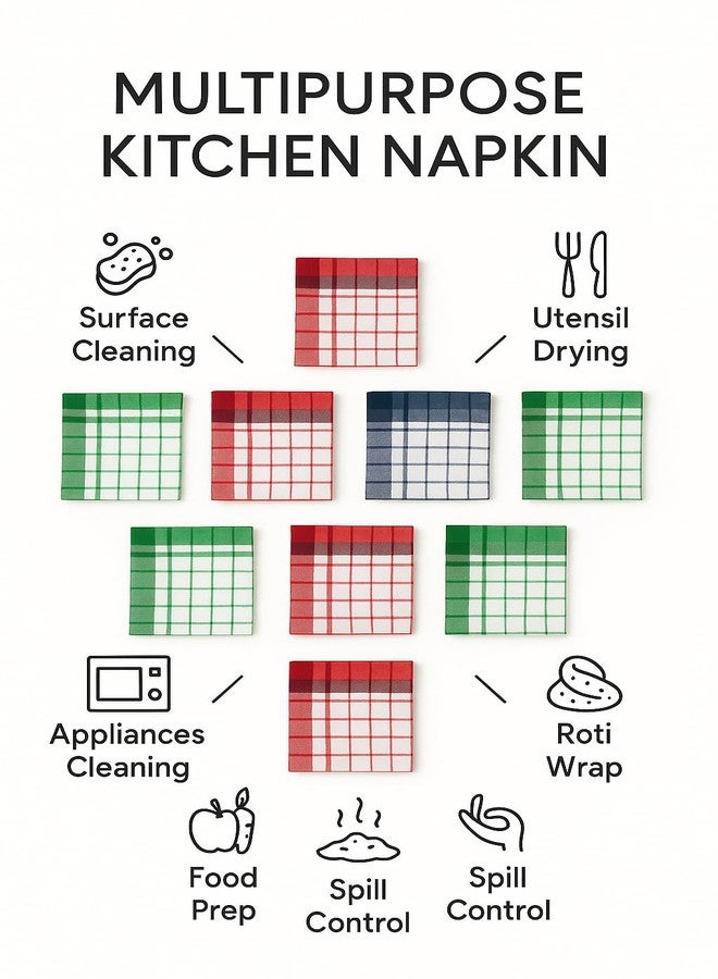 Space Fly Cotton Kitchen Napkin 20x20 Inches | Multipurpose Duster, Cleaning Cloth & Roti Wrap | Soft & Absorbent Multicolor Checkered Towels for Kitchen, Home & Restaurant Use (Set of 2) - Image 4