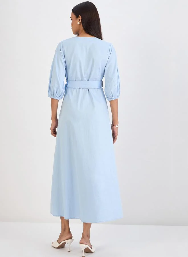 Femmella Women Powder Blue Wrap Maxi Dress