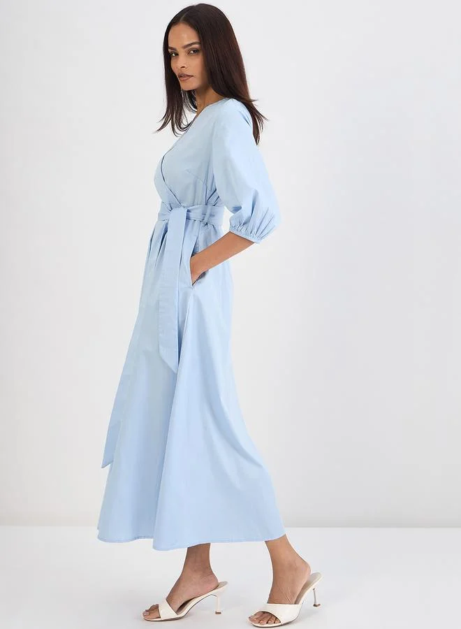 Femmella Women Powder Blue Wrap Maxi Dress