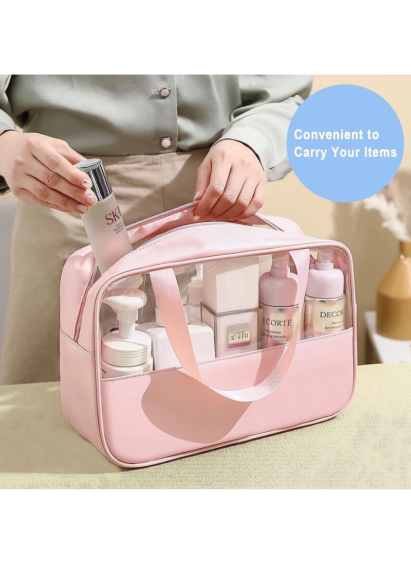 Swift 3 Pack Travel Toiletry Bag, Waterproof Clear PVC Makeup Cosmetic Bag, Zippered Carry on Pouch, Portable Travel Bag for Bathroom, Vacation, Pink  - Image 2