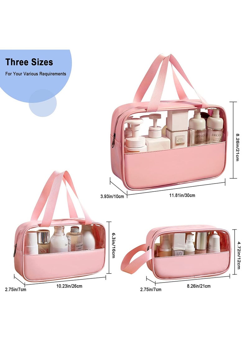 Swift 3 Pack Travel Toiletry Bag, Waterproof Clear PVC Makeup Cosmetic Bag, Zippered Carry on Pouch, Portable Travel Bag for Bathroom, Vacation, Pink  - Image 3
