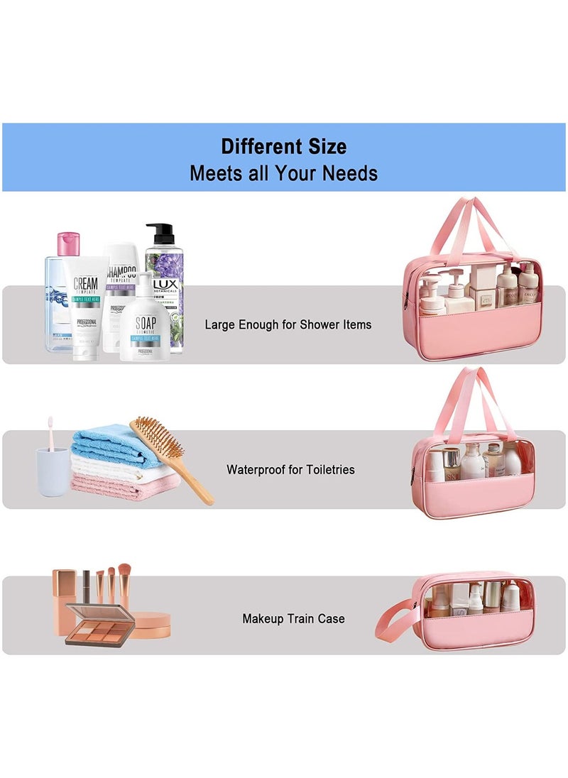 Swift 3 Pack Travel Toiletry Bag, Waterproof Clear PVC Makeup Cosmetic Bag, Zippered Carry on Pouch, Portable Travel Bag for Bathroom, Vacation, Pink  - Image 4