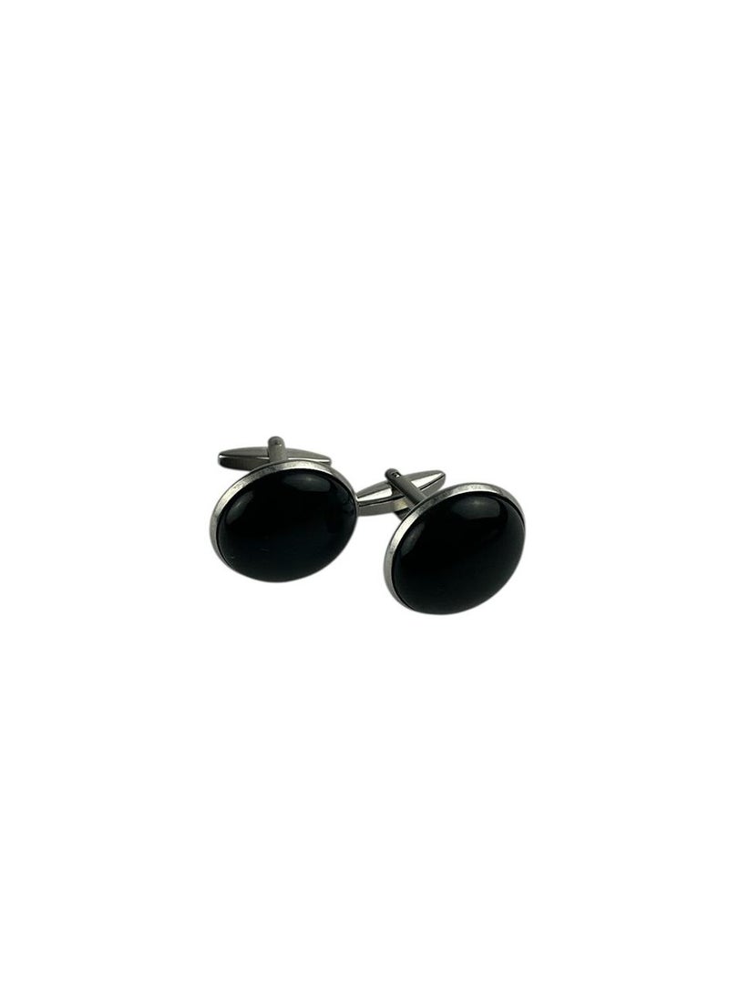 Imported large men's cufflinks with black agate, a gemstone that symbolizes strength - a luxurious touch for a sophisticated look on formal occasions - Image 2