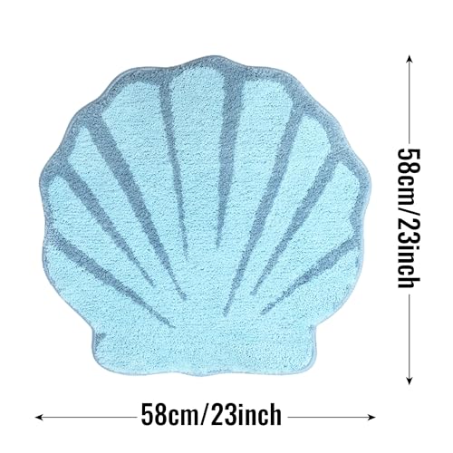UNIBATH Seashell Bathroom Rugs and Mat Cute Beach Bath Mat for Cartoon Sea Bathroom Decor Aqua Blue Bath Rugs Plush Non-Slip Foot Mat Absorbent Bathtub Rug Washable - Image 2