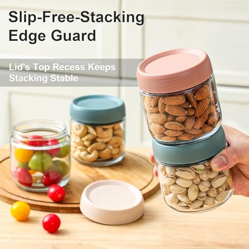 KITOME Glass Jars With Airtight Lids, Overnight Oats Containers With Lids, Wide Mouth Mason Salad Jars, Glass Food Storage Leak Proof Containers For Snacks Yogurt Spices(Set Of 4, Size 10Oz)Assorted - Image 5