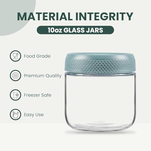 KITOME Glass Jars With Airtight Lids, Overnight Oats Containers With Lids, Wide Mouth Mason Salad Jars, Glass Food Storage Leak Proof Containers For Snacks Yogurt Spices(Set Of 4, Size 10Oz)Assorted - Image 2