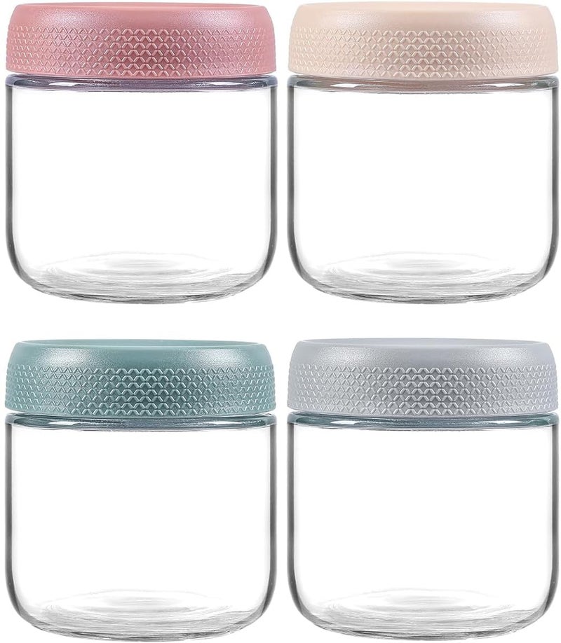KITOME Glass Jars With Airtight Lids, Overnight Oats Containers With Lids, Wide Mouth Mason Salad Jars, Glass Food Storage Leak Proof Containers For Snacks Yogurt Spices(Set Of 4, Size 10Oz)Assorted - Image 1