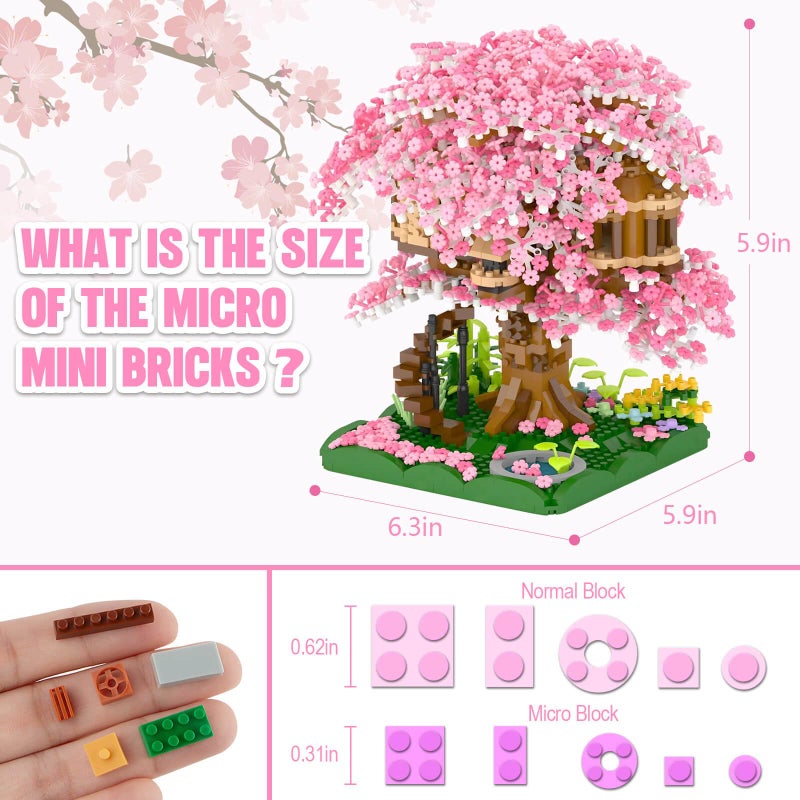 Vziimo Cherry Blossom Bonsai Tree Building Set, Japanese Sakura Tree House Model Sets for Adults, 2028Pcs Mini Micro Bricks Collectible Creative Gift for Teens Girls 14+ - Image 3