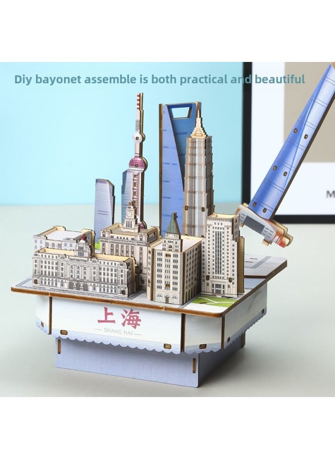 Generic - China Ancient Architectural Modern City Children's Three-dimensional Puzzle 5 Music Boxes Handmade DIY Wooden Color Puzzle-Color:Simple Paper-made Fujian Local Building - Image 1