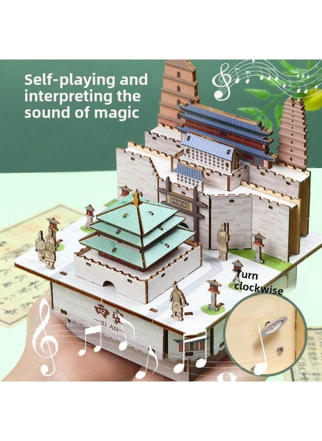 Generic - China Ancient Architectural Modern City Children's Three-dimensional Puzzle 5 Music Boxes Handmade DIY Wooden Color Puzzle-Color:Simple Paper-made Fujian Local Building - Image 1
