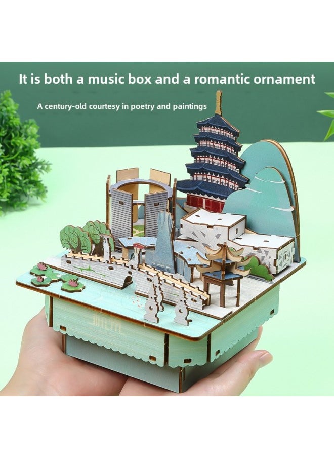 Generic - China Ancient Architectural Modern City Children's Three-dimensional Puzzle 5 Music Boxes Handmade DIY Wooden Color Puzzle-Color:Simple Paper-made Fujian Local Building - Image 1