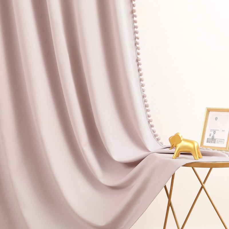 Treatmentex Pink Sliding Door Curtains 84inch Length 100% Blackout Extra Wide Pom Pom Curtain Panels Sliding Glass Door Curtains Thermal Insulated Patio Door Curtains for Kids Nursery Room W100 1 pc Blush Pink - Image 5