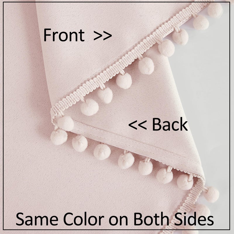 Treatmentex Pink Sliding Door Curtains 84inch Length 100% Blackout Extra Wide Pom Pom Curtain Panels Sliding Glass Door Curtains Thermal Insulated Patio Door Curtains for Kids Nursery Room W100 1 pc Blush Pink - Image 4