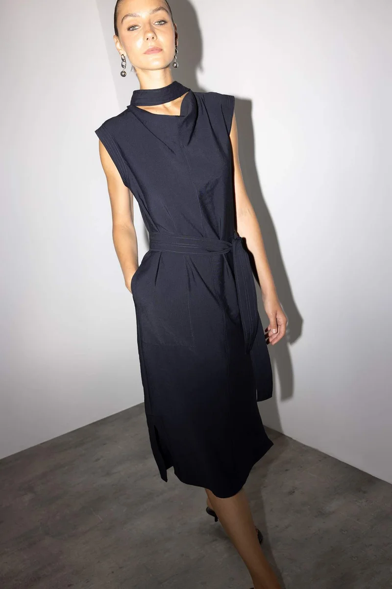 ديفاكتو Modal Sleeveless Tie Detail Midi Dress