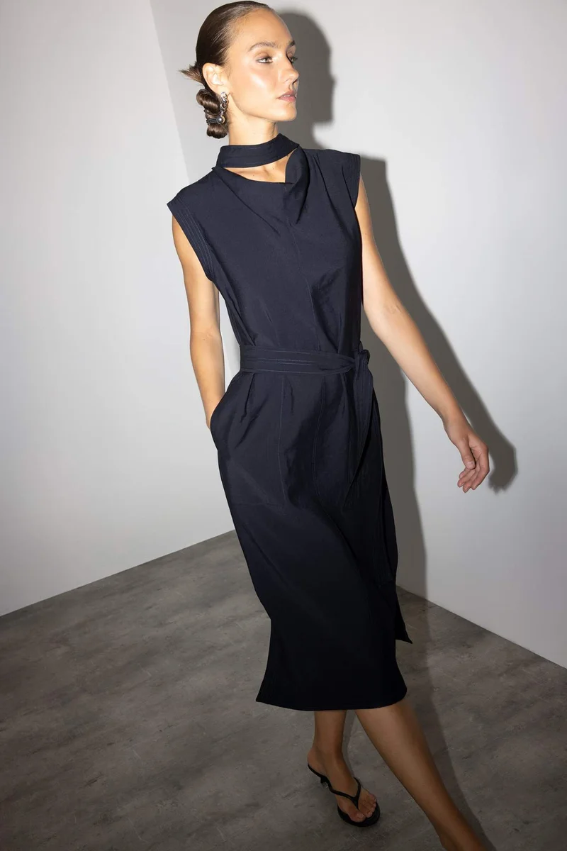 ديفاكتو Modal Sleeveless Tie Detail Midi Dress