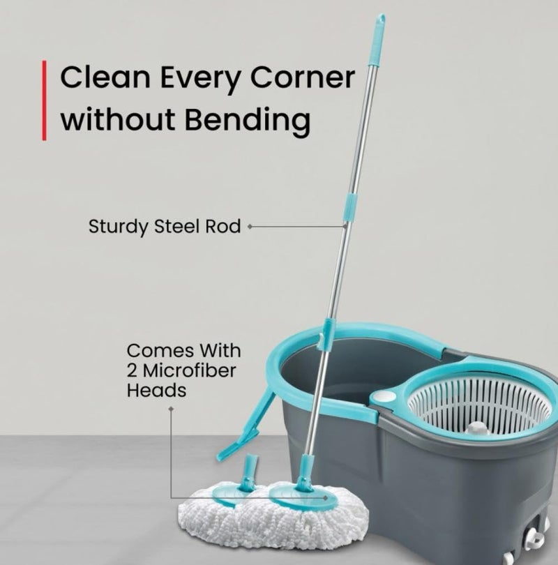 AVZEEGO Spin Mop with Wheels and Deluxe Wringer System, Bucket Floor Cleaning and Mopping System,2 Microfiber Refills (Blue) - Image 3
