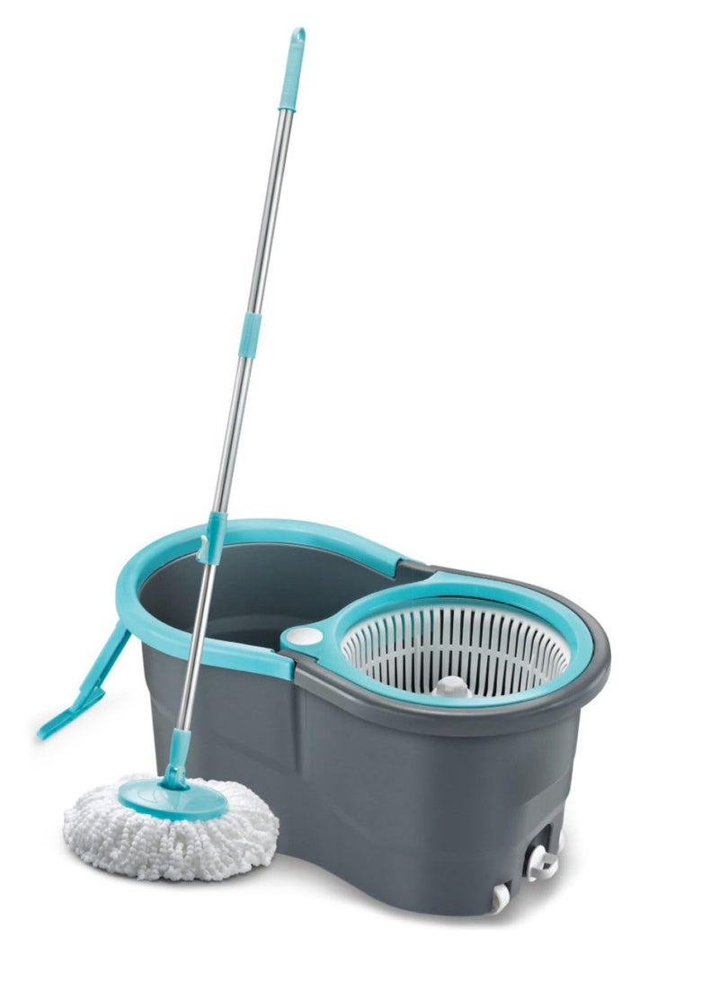 AVZEEGO Spin Mop with Wheels and Deluxe Wringer System, Bucket Floor Cleaning and Mopping System,2 Microfiber Refills (Blue) - Image 1