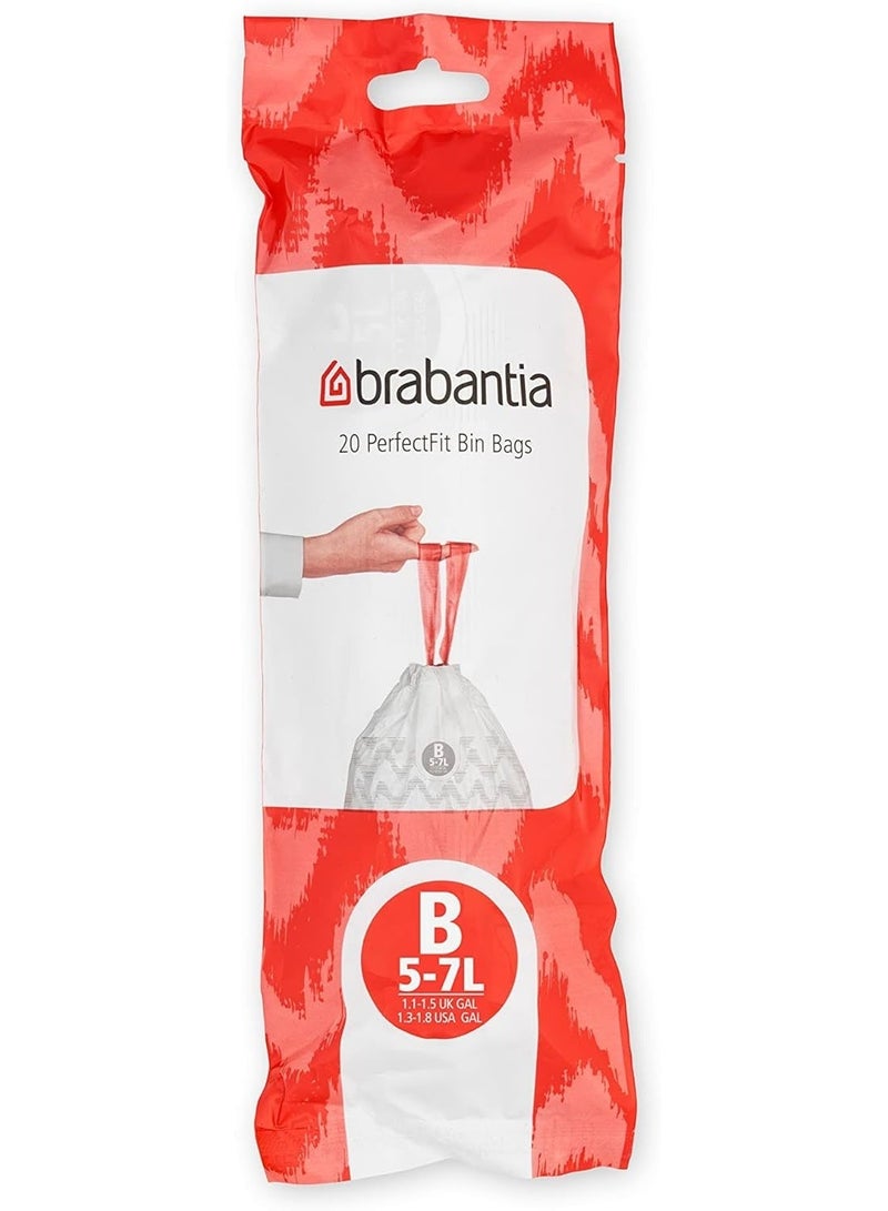 برابانتيا Brabantia PerfectFit أكياس نفايات مقاس B (5–7 لتر) – 40 كيس، أكياس قمامة بلاستيكية سميكة مع رباط شد، أبيض - Image 2