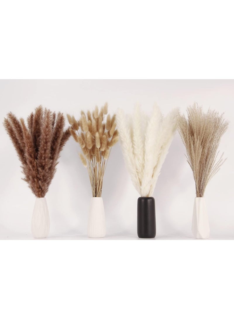 YelaJoy ديكور عشب البامبا المجفف، 100 قطعة من عشب البامبا تحتوي على زهور الأرانب المجففة، باقة من عشب القصب لزفاف بوهو وزهور ديكور المنزل والطاولة، حفلة ريفية (أبيض وبني) - Image 2